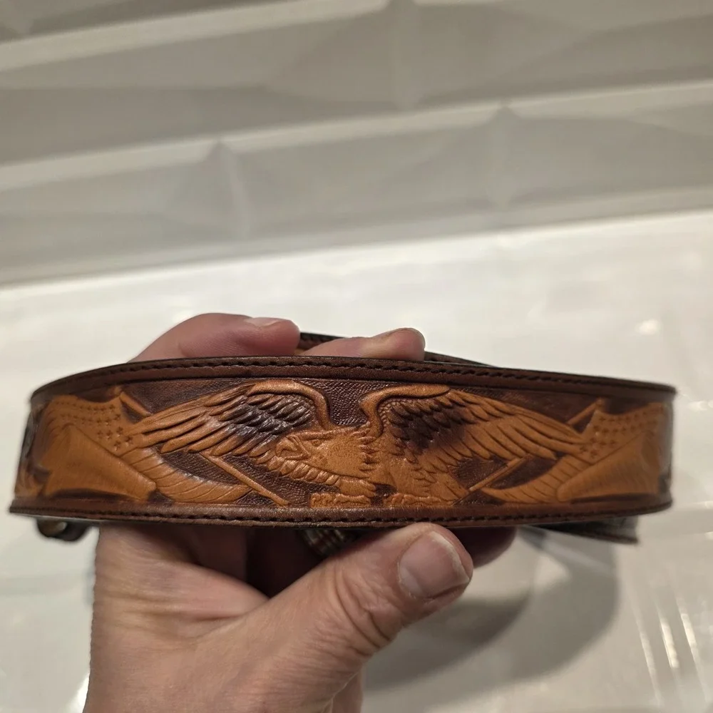 SILVER CREEK Leather Belt Eagle Buckle Mens 42 Western‎ American Rodeo Ranch
